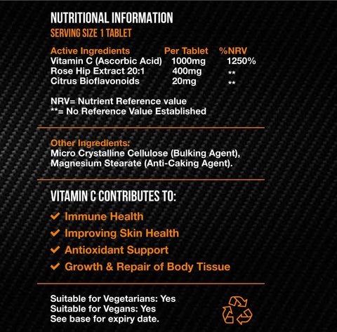 Vitamin C Tablets Nutritional panel