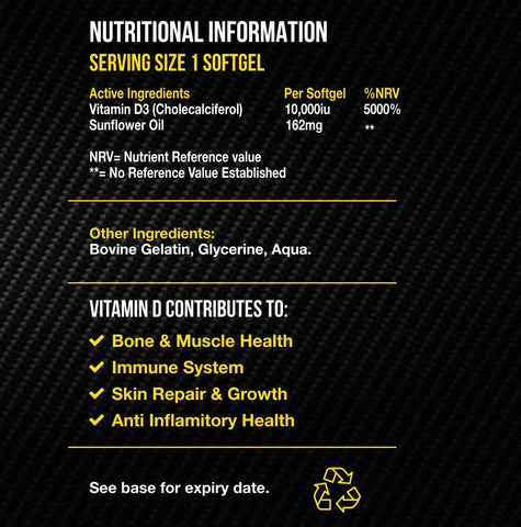 Vitamin D Softgels Nutritional Panel